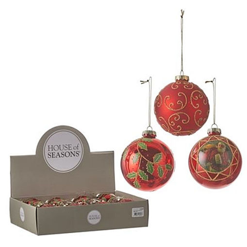 Picture of Ornament Balls - 3 assorted display box - red 8cm