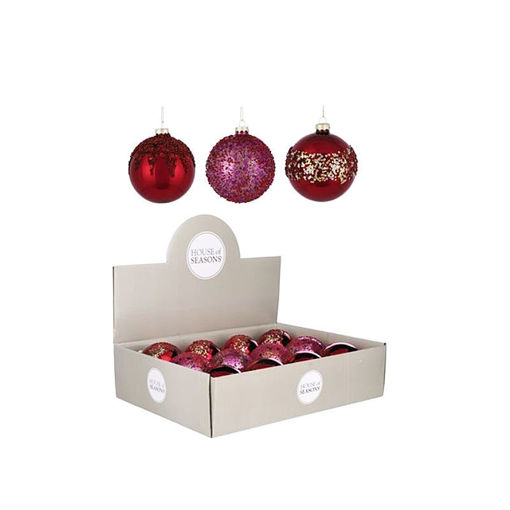 Picture of Ornament Balls - 3 assorted display box - Bordeaux Red 10cm