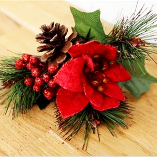 Picture of Pick  Poinsettia, Cones and Berries - Red 17cm