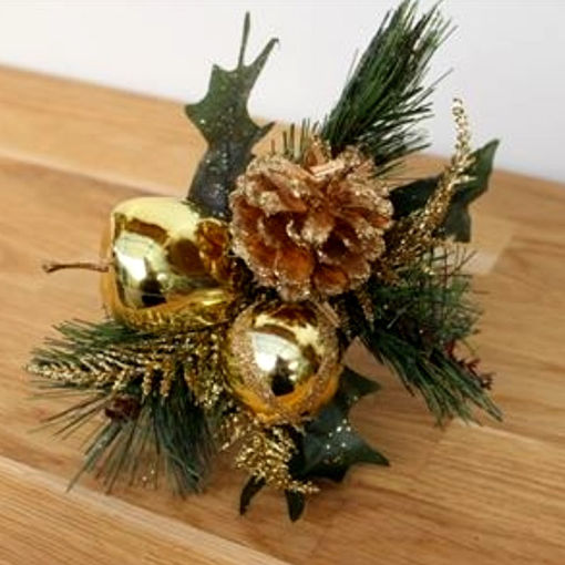 Picture of 17cm Pick - Glitter ball and Apple - Gold