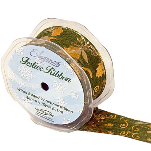 Picture of Ribbon - Gilded Holly Wired Edge - 38mm  x 9.1m