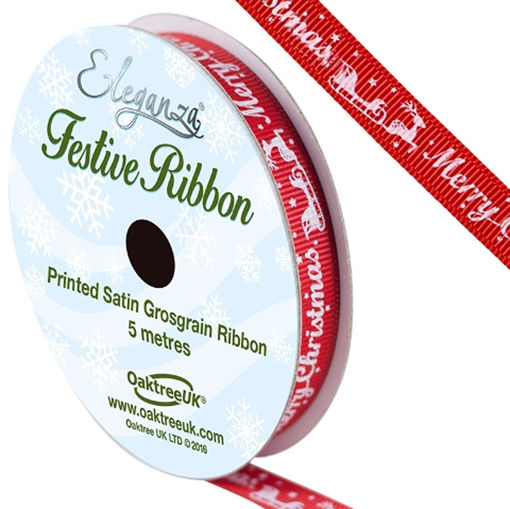 Picture of Ribbon - Merry Christmas Sleigh - Red 10mm x5m