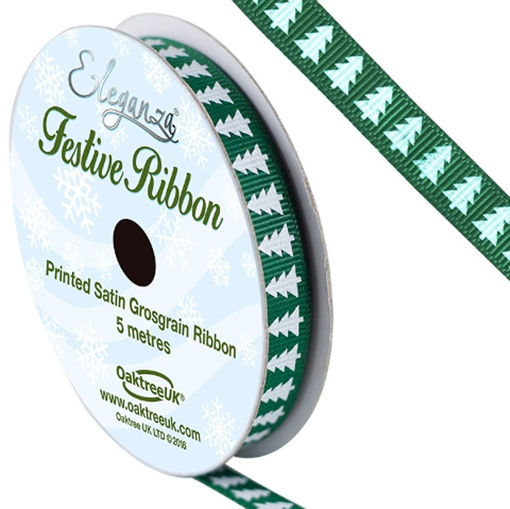 Picture of Ribbon - Merry Christmas Tree - Green 10mm x 5m