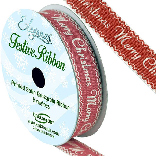 Picture of Ribbon - Merry Christmas - red 10mm x 5m