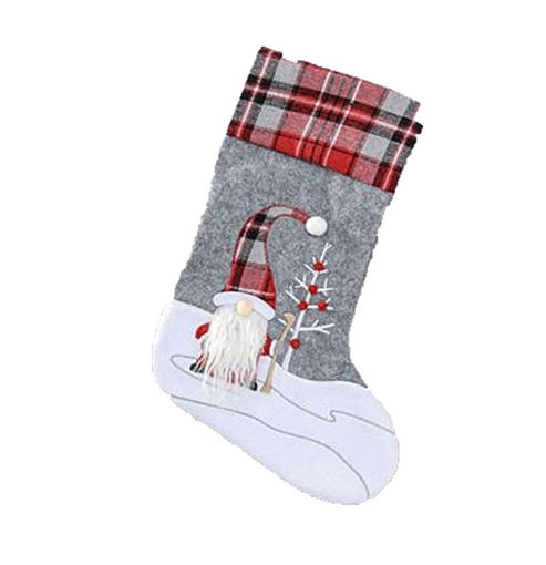 Picture of Fabric Santa Stocking | Grey & Tartan | 50cm