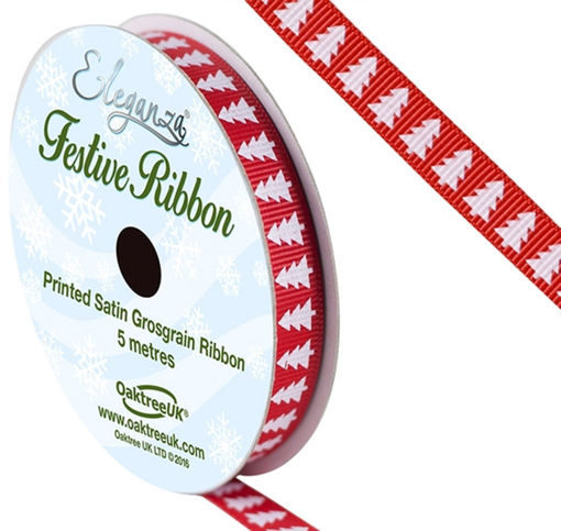 Picture of Ribbon - Xmas Tree | Red & White | 10mm x 5m