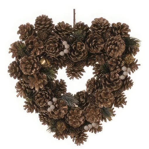 Picture of Heart Pinecone Wreath | Gold & White | 36cm