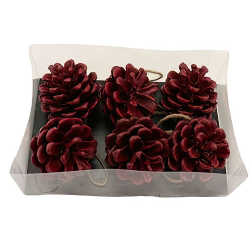 Picture of Hanging Wax Pinecones | 6pc | Red
