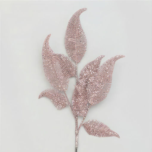 Picture of Glitter Leaf Spray x 9 | Rose Gold | 66cm