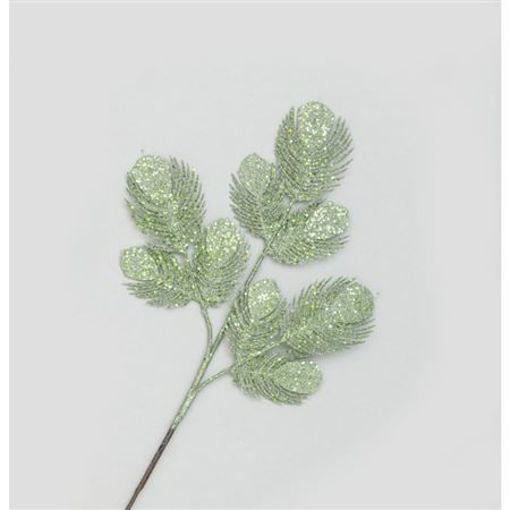 Picture of Glitter Leaf Spray x 9 | Light Green | 66cm